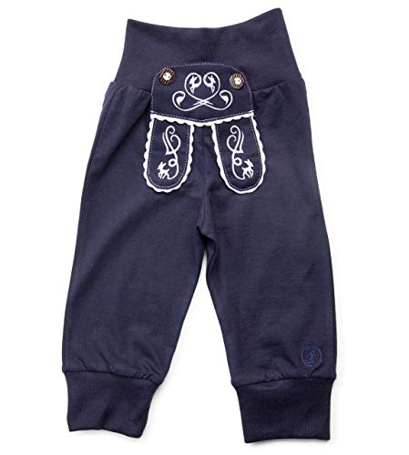 Schöneberger Trachten Couture Baby Stoffhose im Lederhosen Design – Babyhose mit elastischem Bund – Mädchen Pumphose Kinderhose REH (98/104, Dunkelblau)