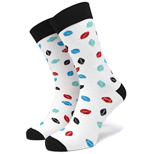 40YARDS American Football Socken mit bunten Footbällen für Fans aller Teams - Unisex für Männer, Frauen & Kinder (weiß/schwarz, 41-46)