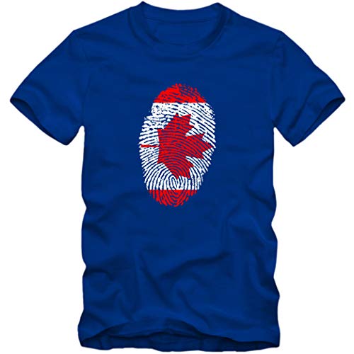 Herren T-Shirt Canada Kanada Ahorn Blatt Eishockey Fußball Trikot Fingerabdruck WM EM, Farbe:blau, Größe:S