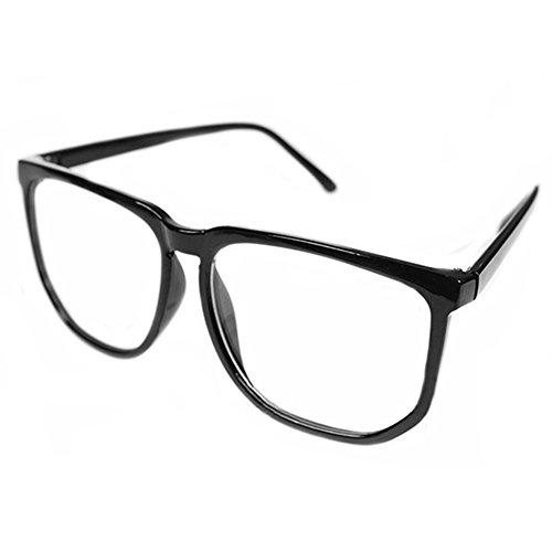 Sanwood, übergroße Unisex-Brille für Nerds und Geeks, gewöhnliches klares Brillenglas Gr. Einheitsgröße, schwarz