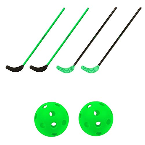 TOOLZ Hockeyschläger Set - Hockeyset mit 4 Hockey Schlägern (108cm lang) + 2 Hockeybällen - Ideal für Straßenhockey oder Hallenhockey Indoor und Outdoor geeignet