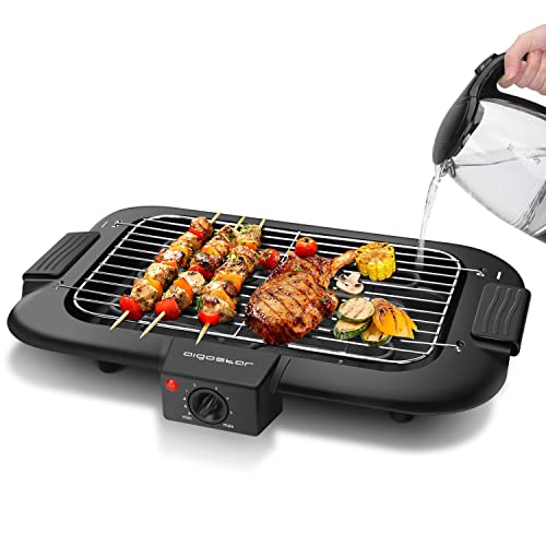 Aigostar Rauchfreier Tischgrill Barbecue Elektrogrill Elektrischer BBQ Grill 2000 Watt Antihaftbeschichtete Grillfläche 36 x 21cm, Abnehmbarer Fettauffangschale, Thermostat, Schwarz.
