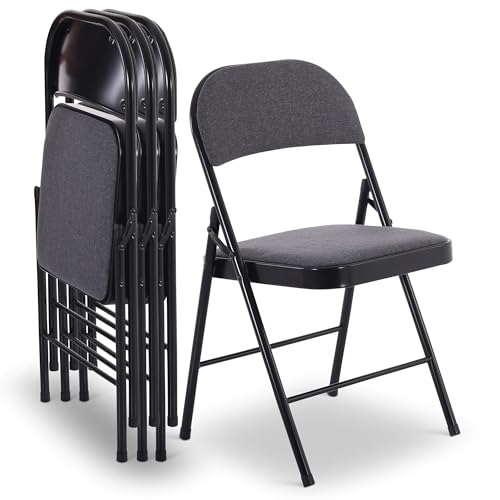 Raburg Gästestuhl 4er-Set, Klappstuhl-Set aus Stahl, Stoffbezug, Gestell Schwarz, Konferenz-Stuhl, stabiles Faltstuhl und Klappstuhl-Set, Belastbarkeit 130 kg, Elias, Grau/Schwarz