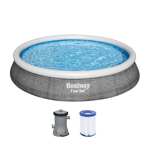 Bestway Fast Set Pool, 396 x 84 cm, Set mit Filterpumpe, rund, graue Rattan-Optik