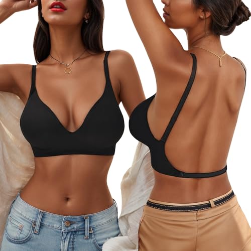 QKEPCY BH Damen mit niedrigem Rücken für Frauen Push Up Seamless BH Ohne Bügel Rückenfrei BH Bralette mit V-Ausschnit Multiway-Träger Invisible Unterwäsche mit Abnehmbaren Trägern
