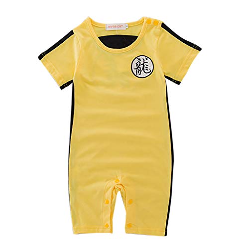 C Baby Mädchen Jungen Overall Kurzarm Strampler Outfits Bruce Lee Kostüm Neugeborene Dragon Ball Z Schneeanzüge Jumpsuit Babykleidung Body Playsuit Romper Spielanzug Outfits (Gelb, 9-12M)