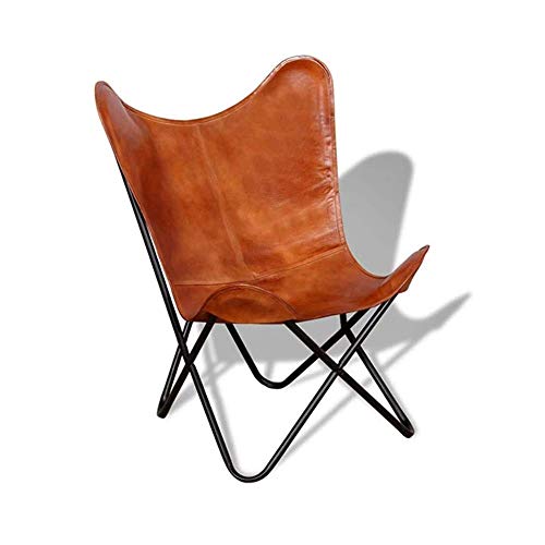 vidaXL Echt Leder Sessel Butterfly Schmetterling Relaxstuhl Vintage Retro Braun