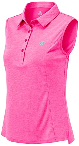 AjezMax Poloshirt Ärmellos Damen Golf Polo Sommershirts Sport Yoga Gym T-Shirt mit Kragen rosarot S