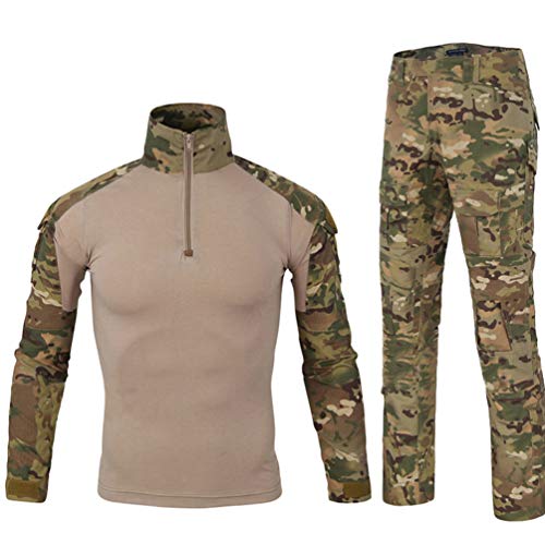 YuanDian Herren Tactical Camouflage Uniformen 2 Stück Sets Outdoor Militär Combat Frosch Anzug Armee Jagd Hosen Atmungsaktiv Langarm T Shirt Top Tarnmuster Bekleidung MC Camo XL