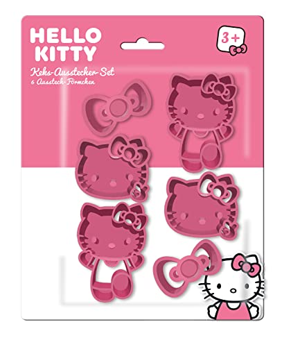 Hello Kitty Keks-Ausstecher Set, 6 Ausstechformen für Kinder in den Motiven Katze, Katzengesicht und Schleife, zum Backen und für Tortendekorationen