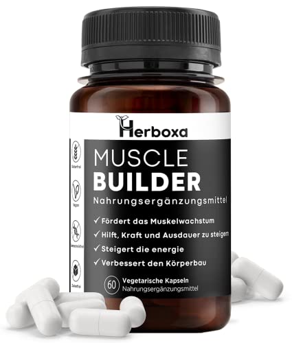 Herboxa Muskelaufbau Kapseln - Muskelaufbau extrem - 60 vegane Muskelaufbaukapseln mit naturbasierten Inhaltsstoffen für mehr Energie, Ausdauer und schlanke Muskelmasse