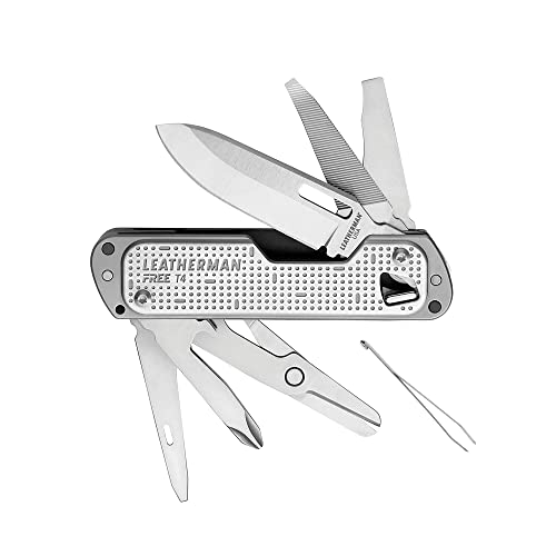 LEATHERMAN - FREE T4 Multi-Tool und Taschenmesser mit Magnet-Technologie und einhändiger Bedienbarkeit, 12 Werkzeuge 488955 Silber