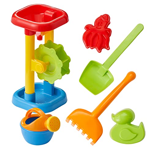 Bramble - 6-teiliges Wasser & Sandmühle Set für Kinder - Sandformen, Gießkanne, Schaufel, Rechen, Sandkästen & Sandspielzeug - Stabil & BPA-Frei