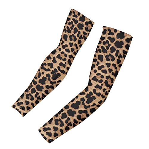 Poceacles Armstulpen, UV-Schutz, Kompressionsmanschetten, Armstulpen für Fußball, Angeln und Basketball, schwarz, Leopardenbraun, 42