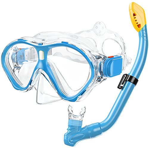 Gintenco Schnorchelset Kinder, Taucherbrille Kinder mit Dry Schnorchel Panorama-Weitblick Tauchmaske Anti-Fog Trocken Schnorchelset wasserdichte Schnorchelbrillen Schnorcheln Set für Junge Mädchen
