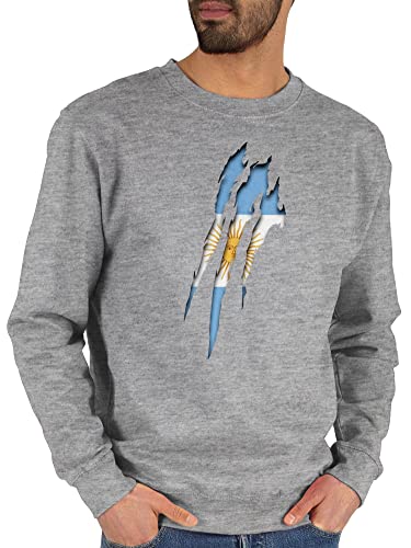 Sweater Pullover Sweatshirt Herren Damen - Fussball EM 2024 Fanartikel - Argentinien Krallenspuren - L - Grau meliert - europameisterschaft em- fußball wm fußba wm2022 argentina pulli - JH030