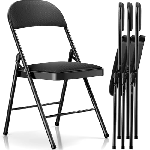 Klappstuhl mit Kissen - Gepolsterte Klappstühle 4er-Set, schwarze Klappstühle aus Metall mit gepolsterten Sitzen für Veranstaltungen, Büros, Hochzeitsfeiern, 150 kg Tragkraft (Schwarz, 4er-Set)