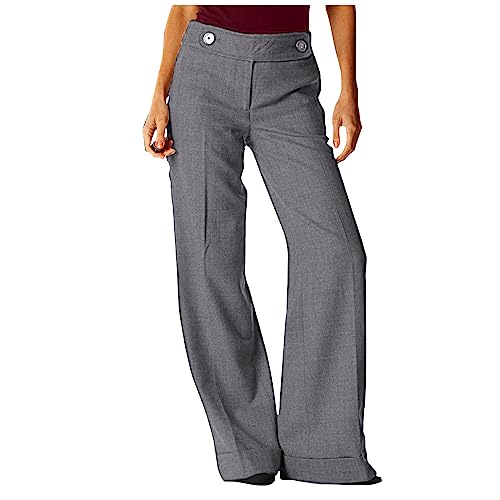 Jumpsuit Damen Elegant Lederhose Damen Bikini Hose High Waist Damen Frauen Einfarbig Elegant Weite Hosen Elastische Bund Hohe Taille Gerade Freizeithose Strumpfhose Ohne Fuss (Grau, Xs)