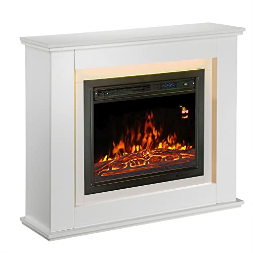 Juskys Elektrokamin 1000 / 2000 W mit Heizung, Kaminfeuer, Flammeneffekt, Fernbedienung, LED Beleuchtung & Timer - Elektrischer Kamin Standkamin weiß