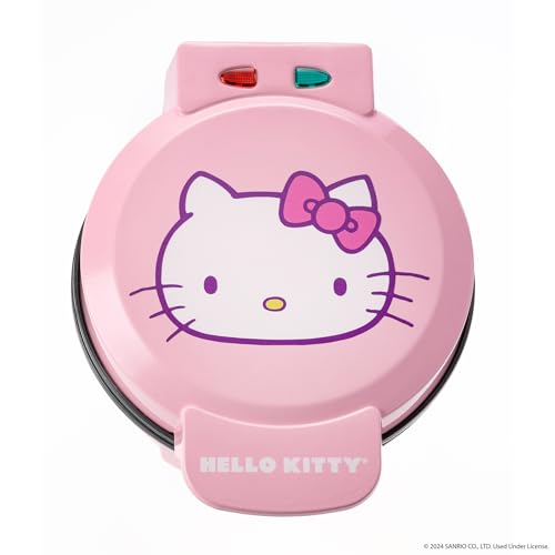 Uncanny Brands Hello Kitty Pink Waffeleisen - Macht Hello Kitty Waffeln - Kompakt, antihaftbeschichtet, leicht zu reinigen, doppelte Kontrollleuchten - lustiges Frühstück