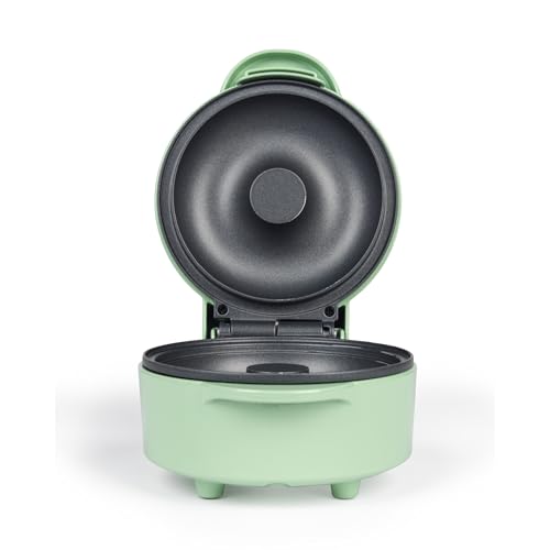 Giles & Posner Donut-Maker – Maschine für einen einzelnen großen Donut, PFAS-freie Antihaftbeschichtung, leichte Reinigung, 12,5 cm Plattengröße, Kontrollleuchten, Sorbetgrün, 550 W