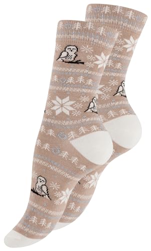 Vincent Creation Bunte Lustige Socken Damen & Herren Fun Socks Witzige Strümpfe Verrückte Socken Mehrfarbig als Geschenk, Einheitsgrösse, (36-40, EuleBeige)