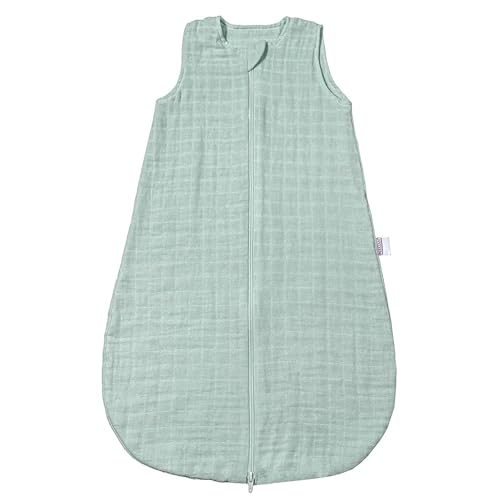 MAKIAN Sommerschlafsack Musselin, ärmellos - Leichter Baby Schlafsack ohne Ärmel für Sommer und Frühling, Mull-Stoff aus 100% Baumwolle, ÖkoTex Standard 100 - Mint - 80 cm