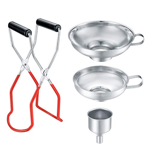 Trichter Edelstahl Set, 4 Stück Marmeladentrichter Einfülltrichter Trichter Set mit Griff und Glasheber, Einmachtrichter zum Gewürzen, Flüssigkeiten, Bohnen, Konfitüre