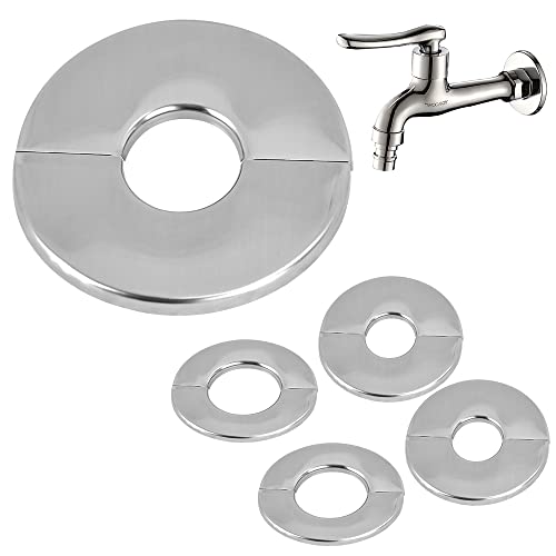 WENRERO 5 Stück Rosetten Abdeckung 51mm (1) / 34mm (2) / 23mm (2) Abdeckrosetten Edelstahl in 3 Größe Selbstklebende Ventilloch Abdeckung Silber Geteilte Rohrabdeckungen für Wasserhähne, Rohre