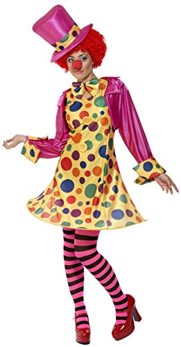 Clown Damenkostüm Mehrfarbig Reifkleid Hemd Fliege Gestreifte Strumpfhose Hut, Medium