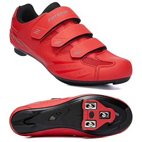FOTGOAT Herren Fahrradschuhe für Damen, Rennradschuhe mit Stollen Kompatibel mit Peloton SPD ARC Look Delta Cleats, Unisex Fahrrad REIT Spin Schuhe Drinnen, Rennrad Schuhe Draussen Rot EU 42
