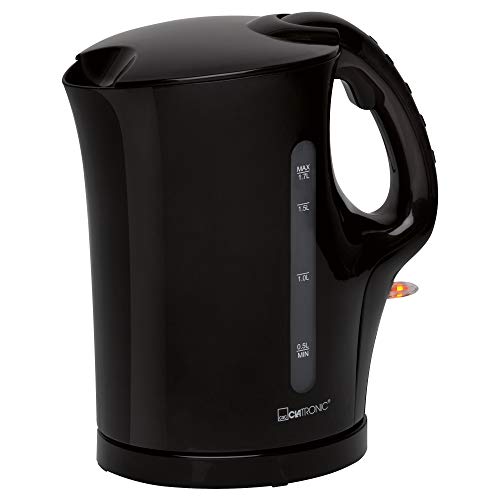 Clatronic Wasserkocher, Kettle, Wasserkocher 1,7 L mit automatischer u. manuellen Abschaltung, herausnehmbarer Kalkfilter, max. 2200Watt, Wasserkocher schwarz, WK 3445