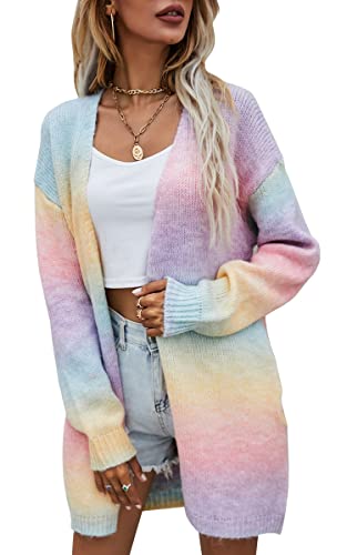 ASOMI Strickjacke Damen Lose Steppjacke Cardigan Causal Gestrickt Herbstjacke Bunt Strickmantel Freizeitjacke 3183Rosa M