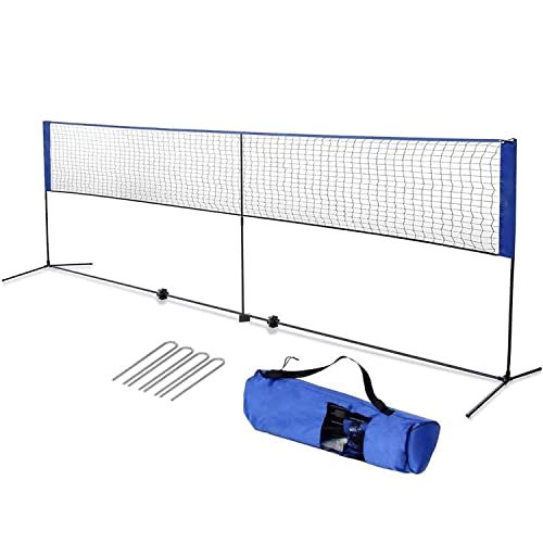 hegehof 4,2 Meter Badmintonnetz Federballnetz Tennisnetz Volleyballnetz, 83-158 cm Höhenverstellbar, Mobiles universal Profi Netz, mit Transporttasche,Blau