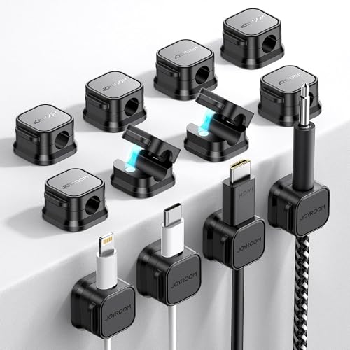JOYROOM 12 Stück Kabelhalter Kabelclips Verstellbare Kabel Organizer Magnetische Kabelmanagement Selbstklebend Kabelhalter für Schreibtisch, Nachttisch, Ladekabeln, HDMI, USB, Audiokabel, Schwarz