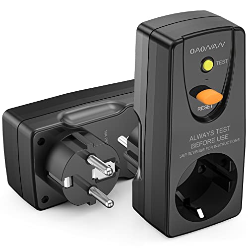 OAONAN FI Schutzschalter Steckdose, Fehlerstrom Schutzschalter Stecker, Personenschutz-Adapter, Personenschutzstecker, Schutzkontaktstecker für Haushalt Geräte, Werkzeuge, außen