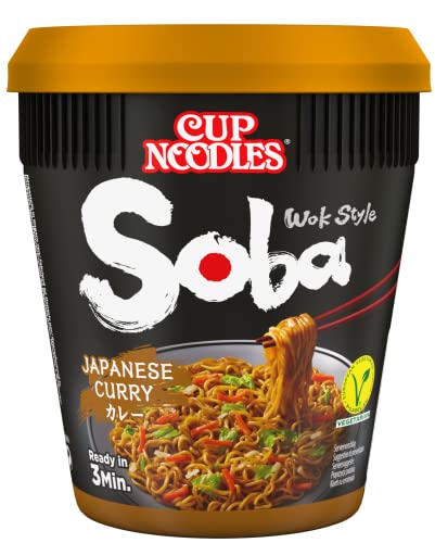 Nissin Cup Noodles Soba Cup - Japanese Curry, 8er Pack, Wok Style Instant-Nudeln japanischer Art mit Curry-Sauce und Gemüse, schnell im Becher zubereitet, asiatisches Essen, vegetarisch (8 x 90 g)