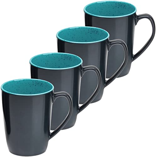Melamin Geschirr 4 Becher 350 ml ideal für Camping - blau-schwarz • Trinkbecher Kaffeetasse Kaffeebecher