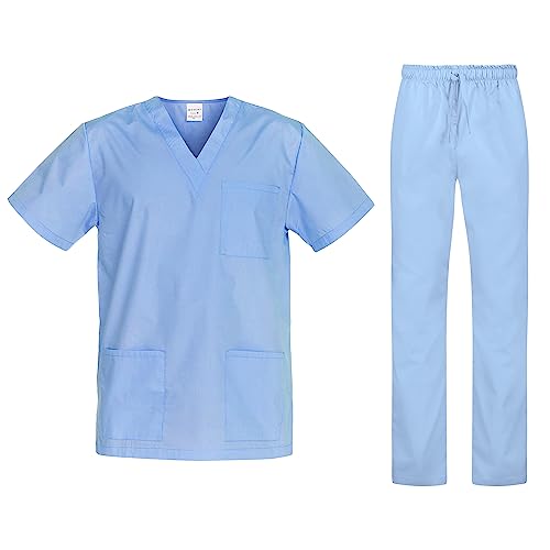 B-well Cesare Unisex-Schrubb-Set Schlupfkasack + Schlupfhose Set Medizin Arzt Uniform Schlupfjacke Oberteil mit Hose Medizinische Berufsbekleidung Blau XL