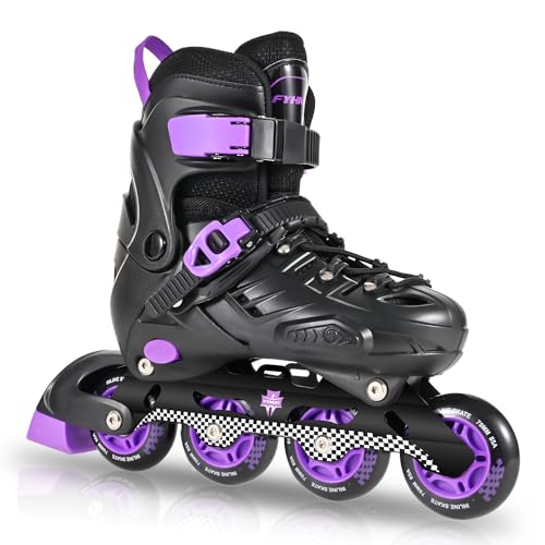 Einstellbare Verstellbare Kinder Inline Skates für Mädchen und Jungen, Roller Skates Blades für Jugend Kinder Indoor & Outdoor Anfänger (Schwarz & Violett, L)