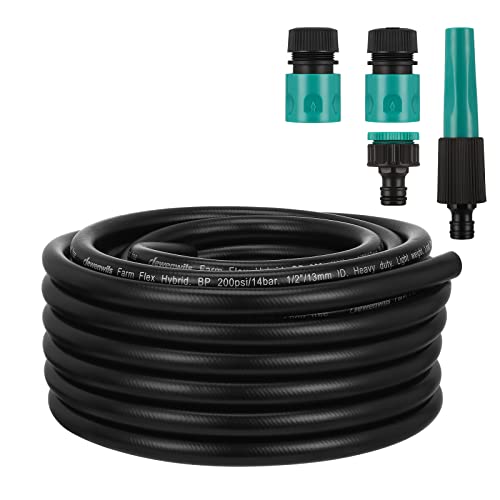 DEWENWILS Gartenschlauch Flexibel 15m (1/2 Zoll), Leichtgewicht Flexibler Gartenschlauch Schwarz mit SwivelGrip, Flexibles Hybrid Polymer, Wasserschlauch für Pflanzen, Auto, Hof, Sicher mit Bleifrei