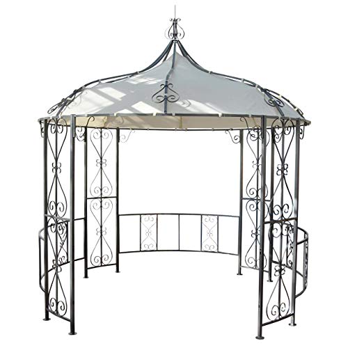 Mendler Pergola Almeria, Rundpavillon Garten Pavillon, stabiles Stahl-Gestell Ø 3m - Creme