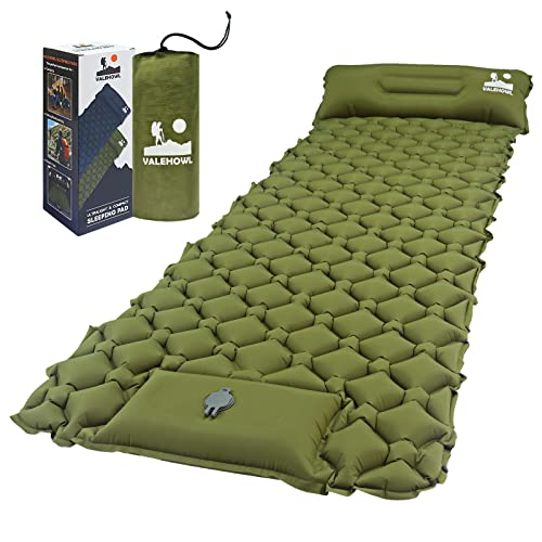 VALEHOWL Isomatte Selbstaufblasend für Camping, 200cm x 70cm Outdoor Aufblasbare Isomatte mit Fußpresse Pumpe und Kissen, Ultraleicht Luftmatratze für Zelt, Reise, Wandern