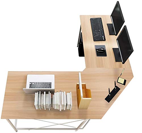 sogesfurniture Computertisch Eckschreibtisch in L-Form, großer Gaming Tisch L Schreibtisch PC Tisch Winkelkombination Arbeitstisch Bürotisch, (150+150)*55 * 76 cm, Ahorn LD-Z01MO-BH