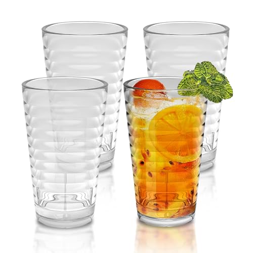 AstraLoom Camping-Becher & Trinkgläser 4er Set aus bruchsicherem Acryl (385ml) – stapelbar für Camping & Garten | Spülmaschinenfest + BPA-frei | Outdoor, Haushalt & Party