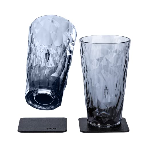 silwy® Hightech-Kunststoff-Magnet-Gläser inkl. Metall-Nano-Gel-Pads – rutschfeste Campinggläser, Boot- und Yachtzubehör (Longdrink // Grey // 0,3 l)