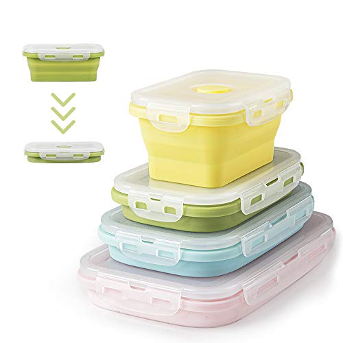 Virklyee Faltbare Frischhalteboxen 4 PCS Frischhalteboxen Silikon Brotdosen Vorratsdosen Wiederverwendbar für Küche Camping Wandern Picknick Für Mikrowellen Kühlschränke (Farbe Mischen o2)