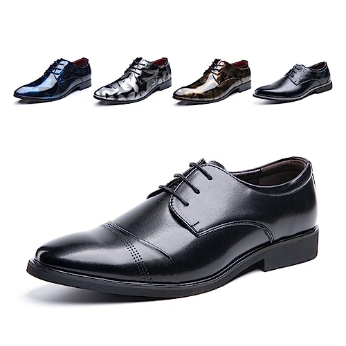 Anzugschuhe Herren Oxford Derby Schuhe Brogues Lederschuhe Hochzeitsschuhe Schnürhalbschuhe Klassischer Business Schnürschuh 1015 Schwarz Größe 46