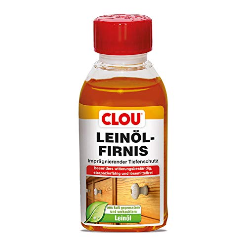 CLOU Leinöl-Firnis: Imprägnierender Tiefenschutz, kaltgepresst und verkocht für Holz innen und außen, farblos, 0,15 L