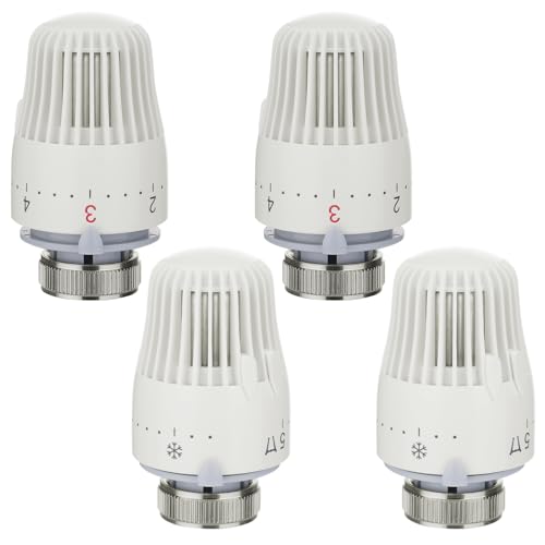 JIZZU 4 Stück Heizkörperthermostat Thermostatkopf M30 x 1,5, Heizkörperventil mit Frostschutz- und 1-5 Einstellfunktionen, Thermostatventil Heizkörper Ersatzkopf für Büro Zuhause Badezimmer